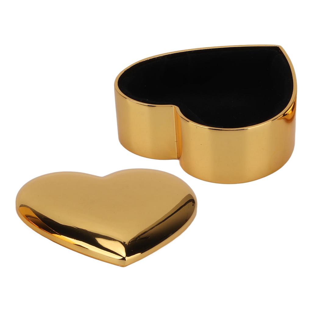 Шкатулка для украшений в форме сердца Золотой сплав цинка Металл Полированная отделка Бархат внутри Античное кольцо-сердце