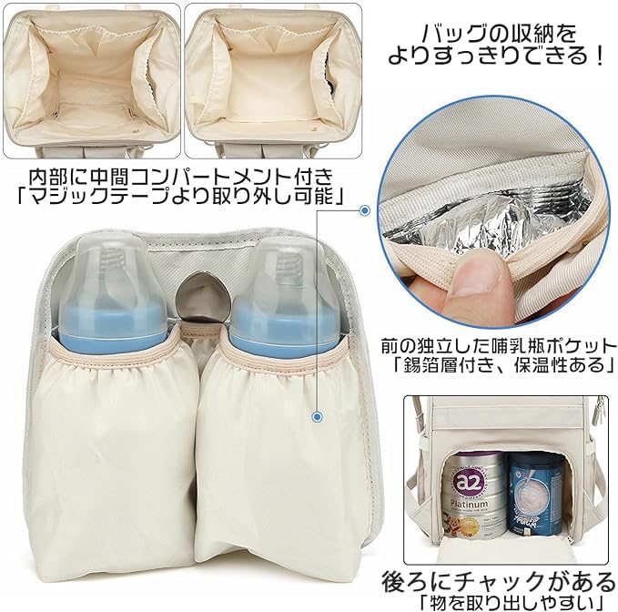 Большой водонепроницаемый термобелье для малышей, играющих в кармане B181 [Manatsulife] Сумка для мамы, рюкзак, многофункциональный, вместительный, водоотталкивающий, устойчивый,