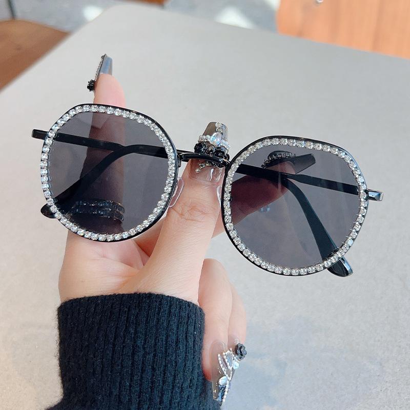 Солнцезащитные очки в металлической круглой оправе с цветными стразами, персонализированные очки в маленькой оправе, ретро-солнцезащитные очки