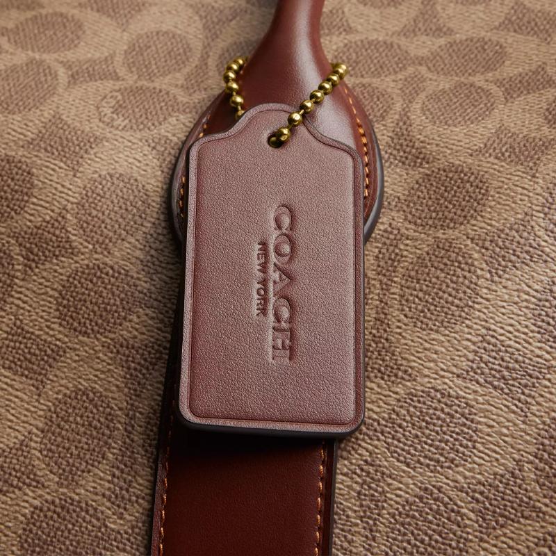 COACH Signature Compass ogo print contrasting design Coated canvas and leather Travel bag Men's Khaki and brown Khaki and brown