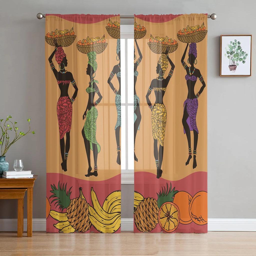 Ethnic Style African Women Black Women Sheer Curtains for Living Room Decoration Window Curtain Kitchen Tulle Voile Drapes