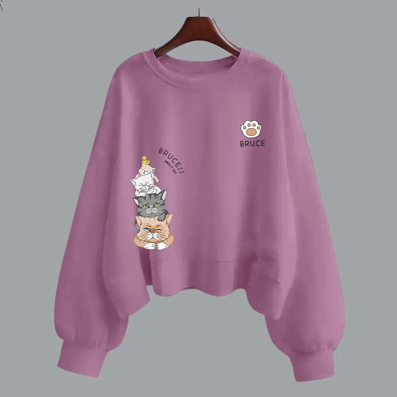 Фиолетовая хлопковая толстовка с капюшоном женская на весну и осень с длинными рукавами, корейская версия, с круглым вырезом, свободная, свободная, сентябрьский школьный сезон, ранняя осень, женская одежда