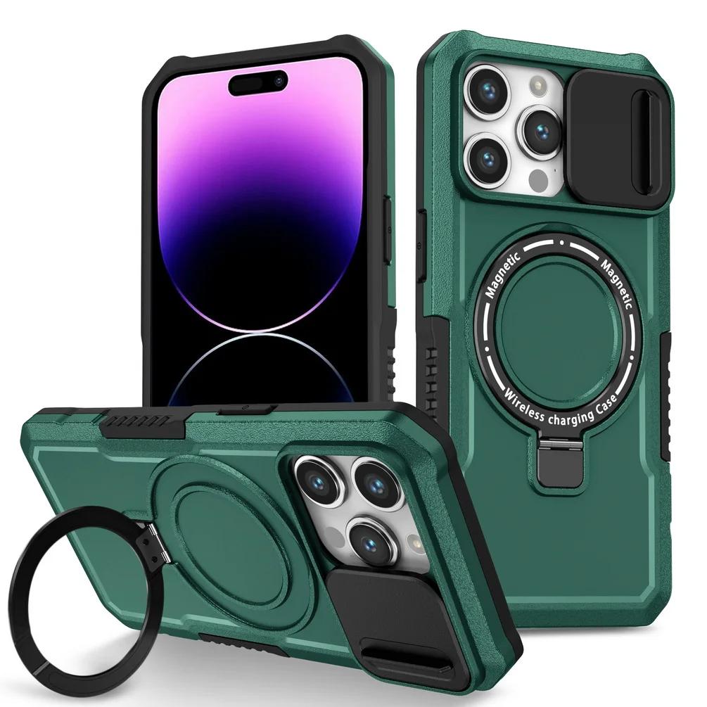 Чехол Magsafe с магнитной адсорбцией для iPhone 15 Pro Max iPhone14 Plus 13 Pro 12 11 Pro, металлический держатель, выдвижная защитная крышка для камеры
