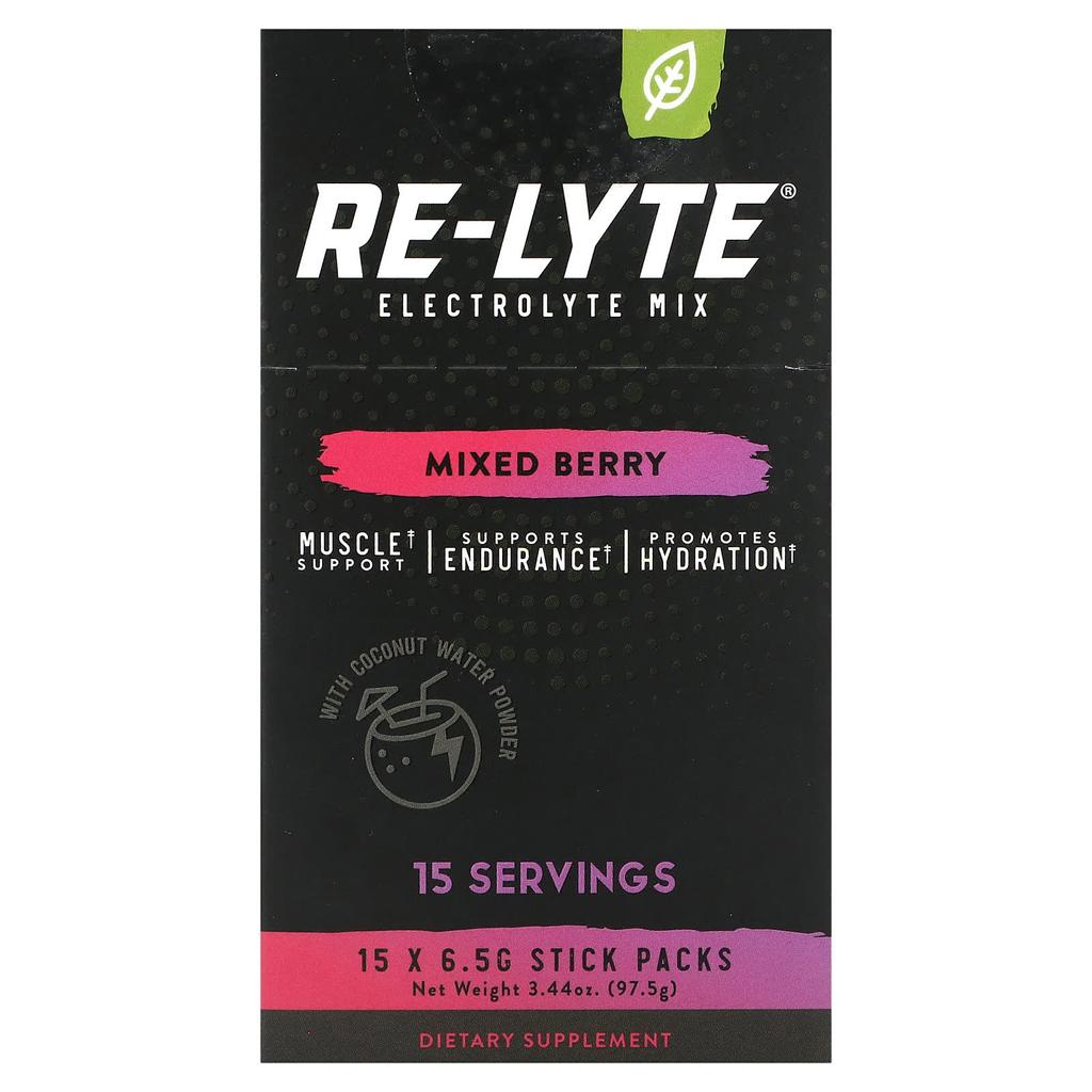 Redmond Trading Company Re-Lyte Electrolyte Mix, Mixed Berry, 15 Stick Packs, 0.23 Oz (6.5 G) Each