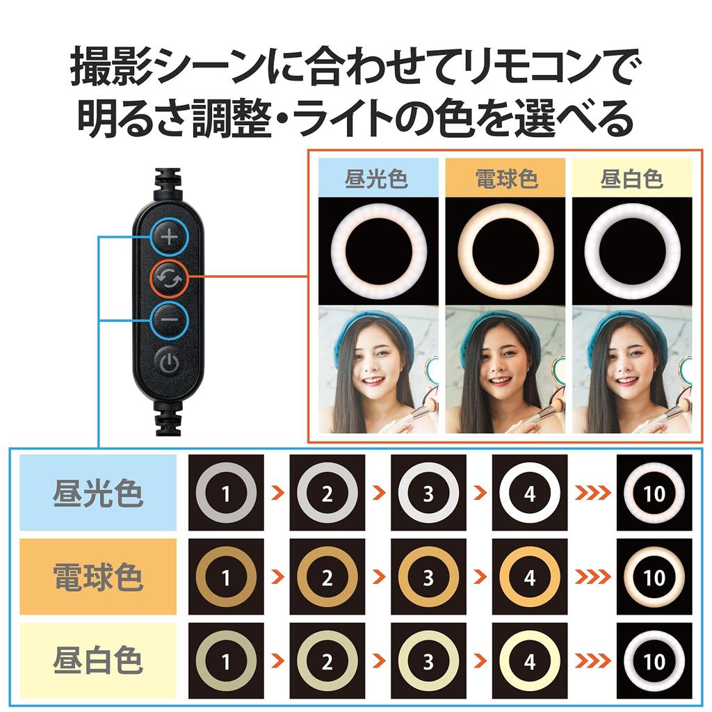 Светодиодная кольцевая лампа-клипса ELECOM, 16 см, 3 цветовых режима, 10 уровней яркости, питание от USB, черная, DE-L01BK