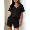 Короткий рукав весна и лето новый V-образный вырез повседневный темперамент однотонный модный костюм для женщин