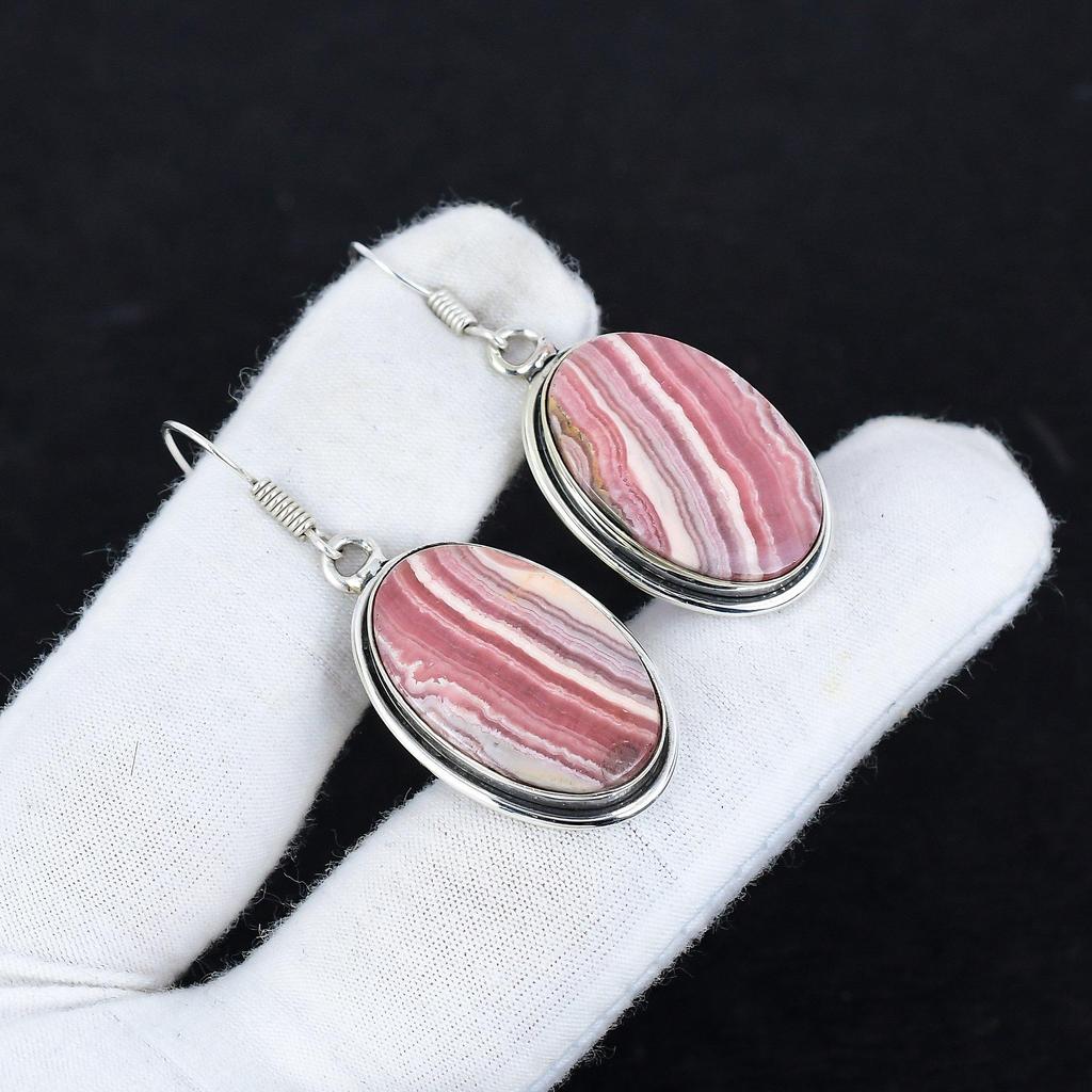 Natural Rhodochrosite Gemstone Antique Earrings 925 Sterling Silver Earring, Boho Silver Jewelry Dangle Earrings, Gifts For Women Gifts For Her