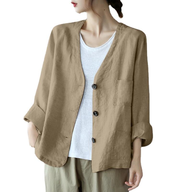 Женский повседневный хлопковый кардиган с тремя пуговицами и длинными рукавами, топ, большой размер, кардиган с длинными рукавами