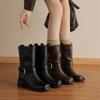 Модные новые осенне-зимние женские ботинки из спилка с круглым носком, женские модные ботинки на толстом каблуке, ботинки до середины икры, ковбойские ботинки