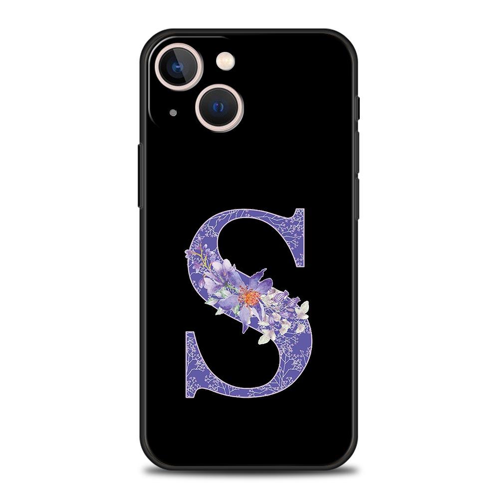 Чехол для телефона с фиолетовым цветком и буквами для iPhone 17 16 15 Pro Max 11 12 13 14 7 8 Plus SE 2020 X XR XS Cover Мягкий Черный