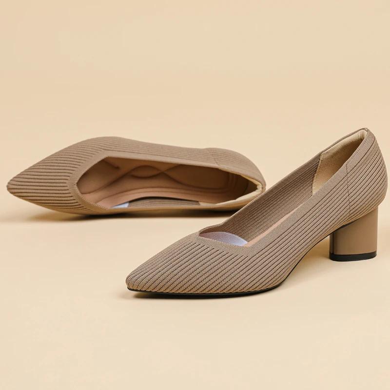 Fashion Women's Heels Plums Knitted Breathable Anti Slip Rubber Sole Shoes 2025 New Edition (6cm High) Plus Size 43 42 Zaptos Mujer