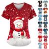 Женский свободный облегающий топ с принтом рождественского снеговика и V-образным вырезом, короткими рукавами и карманами
