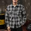 Американская ретро тяжелая черно-белая клетчатая рубашка с длинными рукавами, мужская сезонная модная брендовая свободная куртка, дюймовая одежда
