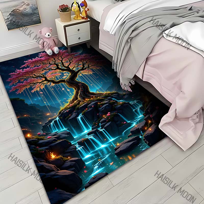 Fantasy Starry Sky Tree of Life Carpet for Living Room Bedroom Bedside Floor Mat Cloakroom Kids Activity Area Rugs Large Size