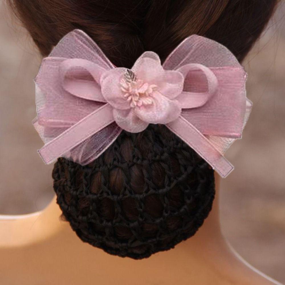 Net Flower For Nurse Hairgrips Cover Net Women Spring Clips Korean Bun Snood Bowknot Hair Bun Cover