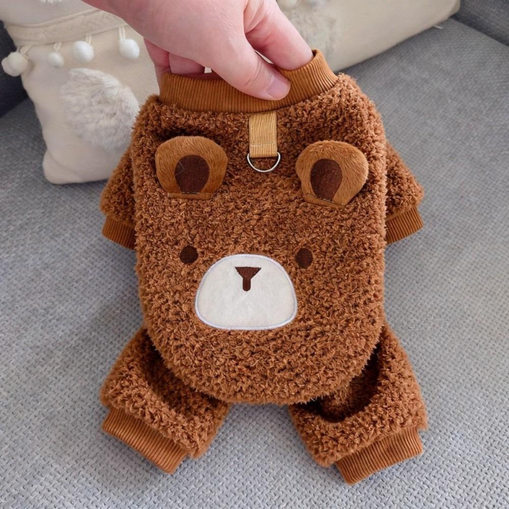 Теплый плюшевый комбинезон для собаки Уютный мультяшный четырехлапый плюшевый пальто Мягкий флис Животный узор Хлопковая куртка для собаки Осень Зима