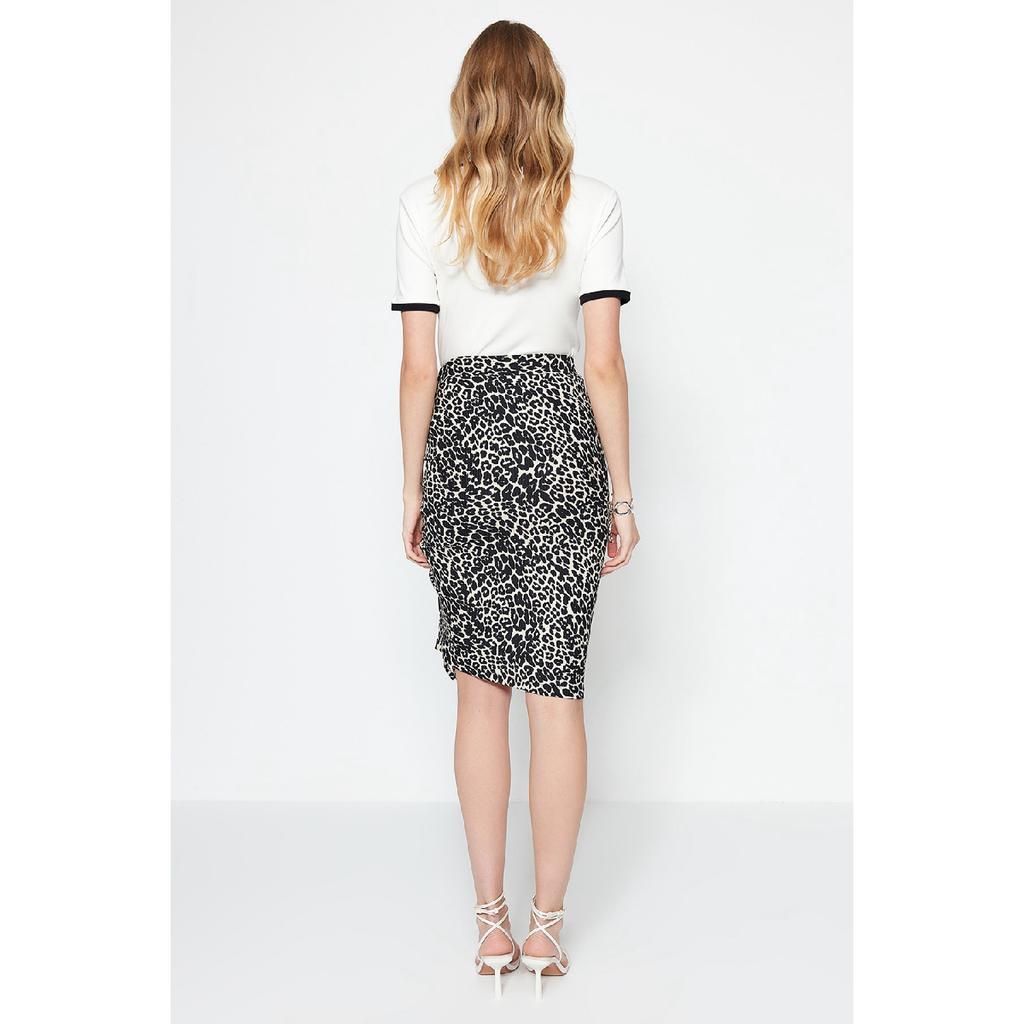 Black Printed Pleated And Slit Fitted High Waist Mini Knitted Skirt Twoaw22et0401