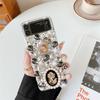 Retro Pearl Queen Portrait Phone Case For Samsung Galaxy Z Flip 6 5 4 3 Colorful Diamond Rhinestone Crystal Crown Clear PC Cover