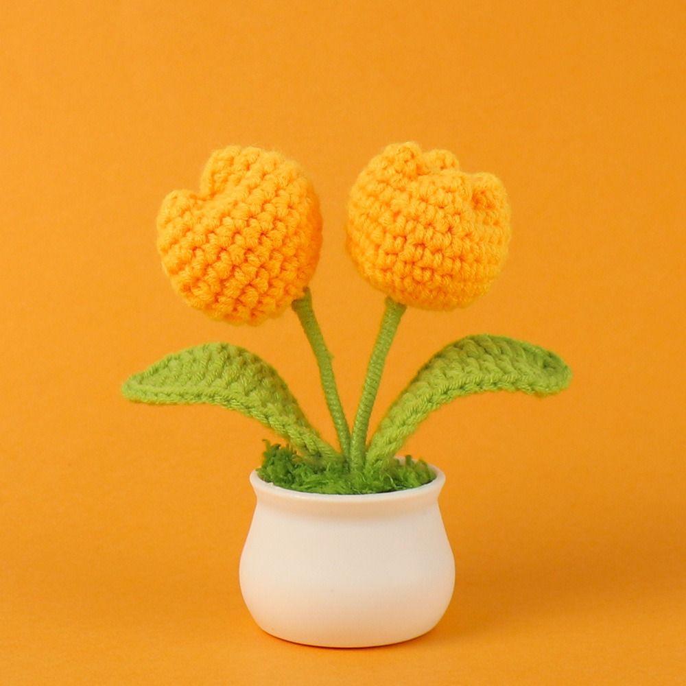 DIY Craft Тюльпан Цветы ручной работы Готовые плетеные цветы ручной работы в горшке Декор для домашнего рабочего стола