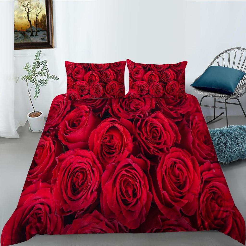 Red Rose Bedding Set Couple Quilt Cover Pillow Cover Bed Sheet/Double Layer Full Size 2/3 Bedding Set Home Decoration