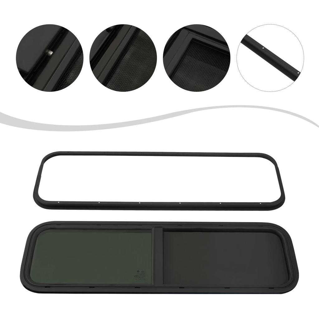 Rectangular RV Window, 42" W X 12" H Camper Windows Replacement Horizontal Sliding RV Windows Camper with Trim Ring