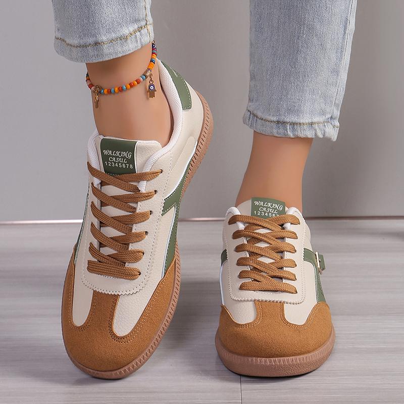 Кроссовки Lucyever Patchwork Flat Sole для женщин 2024 года, новые повседневные спортивные туфли на шнуровке, женская обувь в стиле ретро с мягкой подошвой, немецкие кроссовки