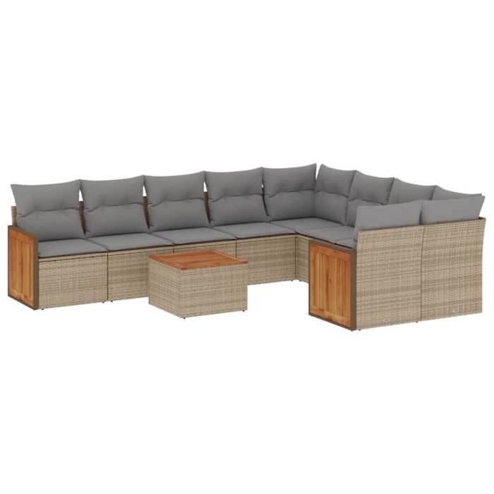 VidaXL Salon de Jardin avec Coussins 10 pcs, Canapés de Terrasse, Ensemble de Meubles de Patio, Mobilier d'Extérieur, Beige 3227991