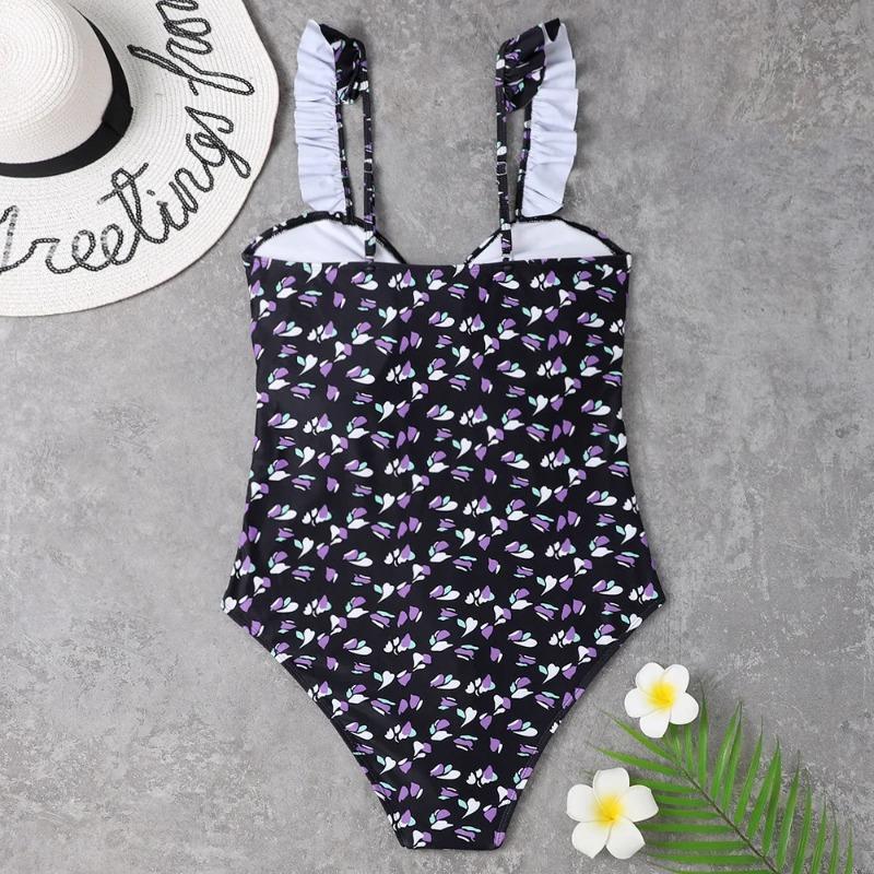 Plus Size Swimsuit for Women One Piece Floral Print Push Up Strap Backless Sexy Beach Swimwear Big Size Swimming Suit