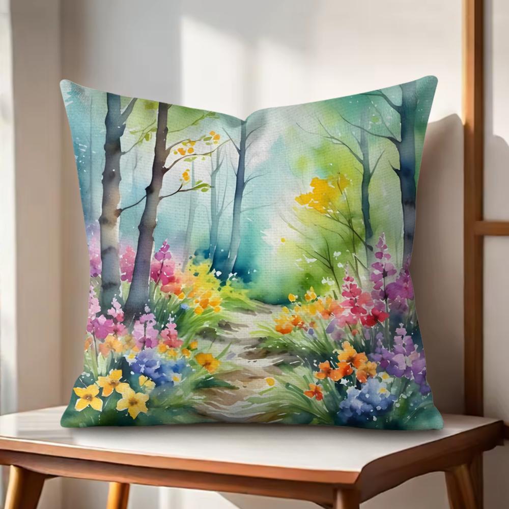 Summer forest Cushion Cover Natural Linen Organic Fabric DoubleSided Printing Couch Pillow Covers Home Decor