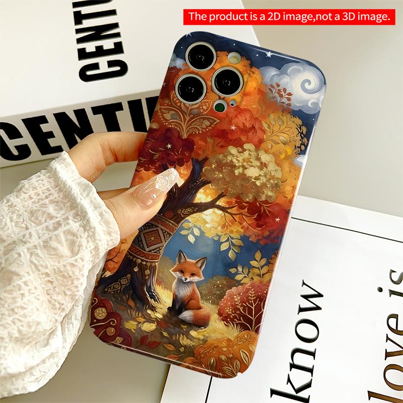 2DFlat Autumn Fox Under Starry Sky All inclusive film hard iPhone case, compatible with iPhone 18 Pro Max 17 16 15 14 13 12 11