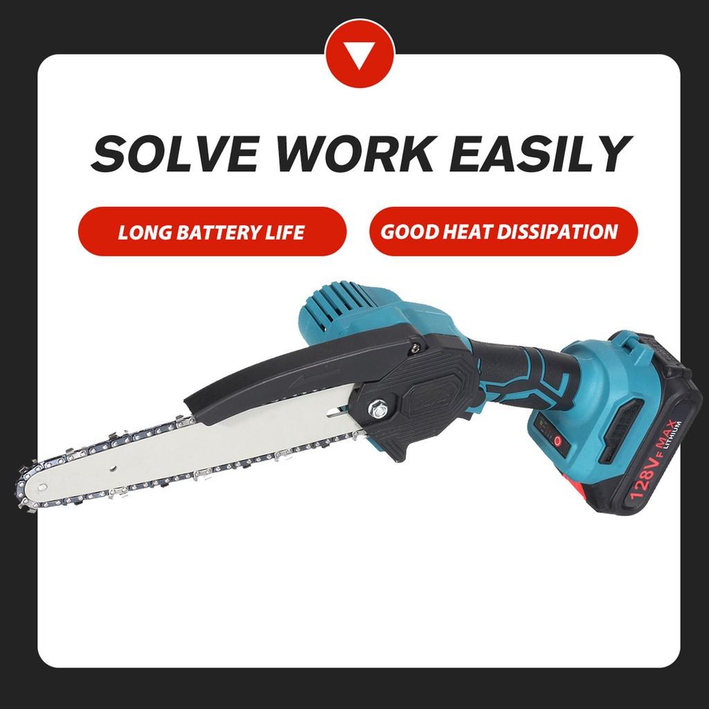 3000W 8Inches Brushless Mini Electric Chain Saw Variable Speed Pruning Saw 128VF Rechargeable Woodworking Tools For Battery
