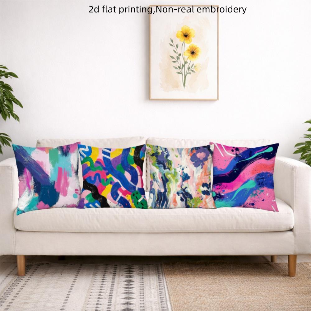 Abstract Colorful Brushstroke Throw Pillow Covers, Double-Sided Printed Cushion Cases, Boho Home Decor For Bedroom Living Room