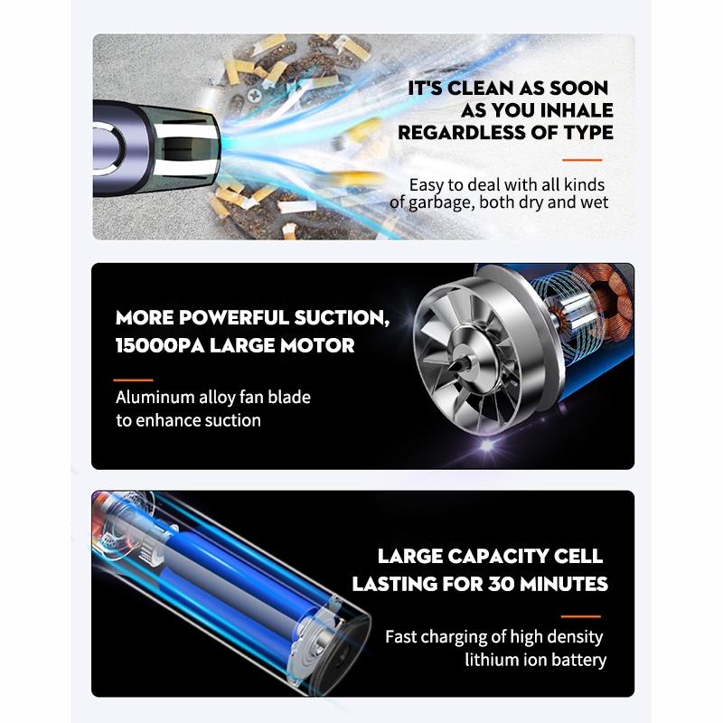 4000 мАч 15000 Па портативный беспроводной автомобильный пылесос 200 Вт мощный циклонный всасывающий перезаряжаемый пылесос для влажной и сухой уборки автомобиля и дома