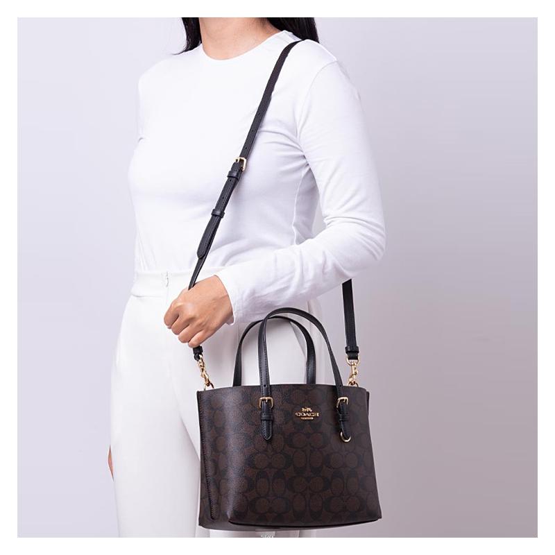 Coach Сумка Mollie на молнии из покрытого канваса и кожи Сумка-тоут Сумка-тоут сумка для покупок портативная через плечо на плечо 25 женская темно-коричневая