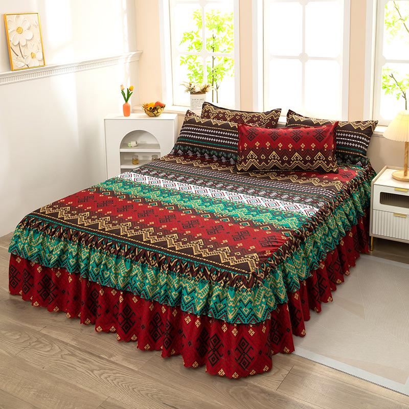 Skin-Friendly Non-Slip Fitted Bed Skirt and Mattress Protector for 1.8m Double Bed