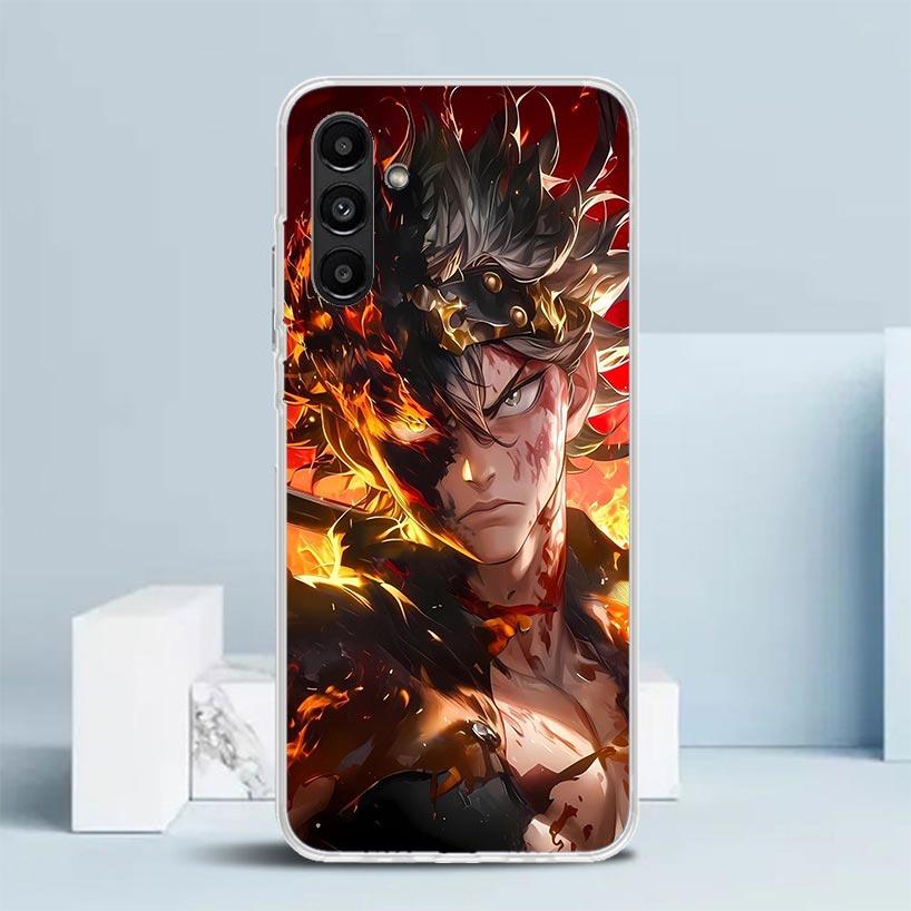 Черный Чехол для Телефона с Аниме Клевером для Samsung Galaxy A17 A37 A57 A16 A15 A14 A13 A56 A55 A54 A53 A36 A35 A34 A33 A26 A25 A24 A23