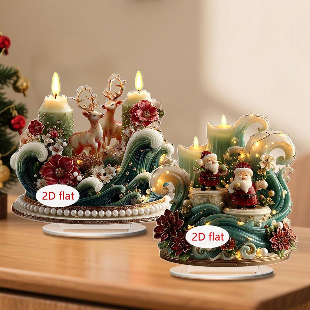 2D Christmas Plague Acrylic Ornament Collection Crafts Artwork Decors for Centerpiece Bookshelf Desk