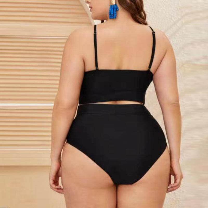 Plus Size Solid Mesh Swimsuit High Neck Halter Swimwear Women Sexy Patchwork Swimming Suit for Women Sexy Swimsuit High Waisted Bikini Two Piece