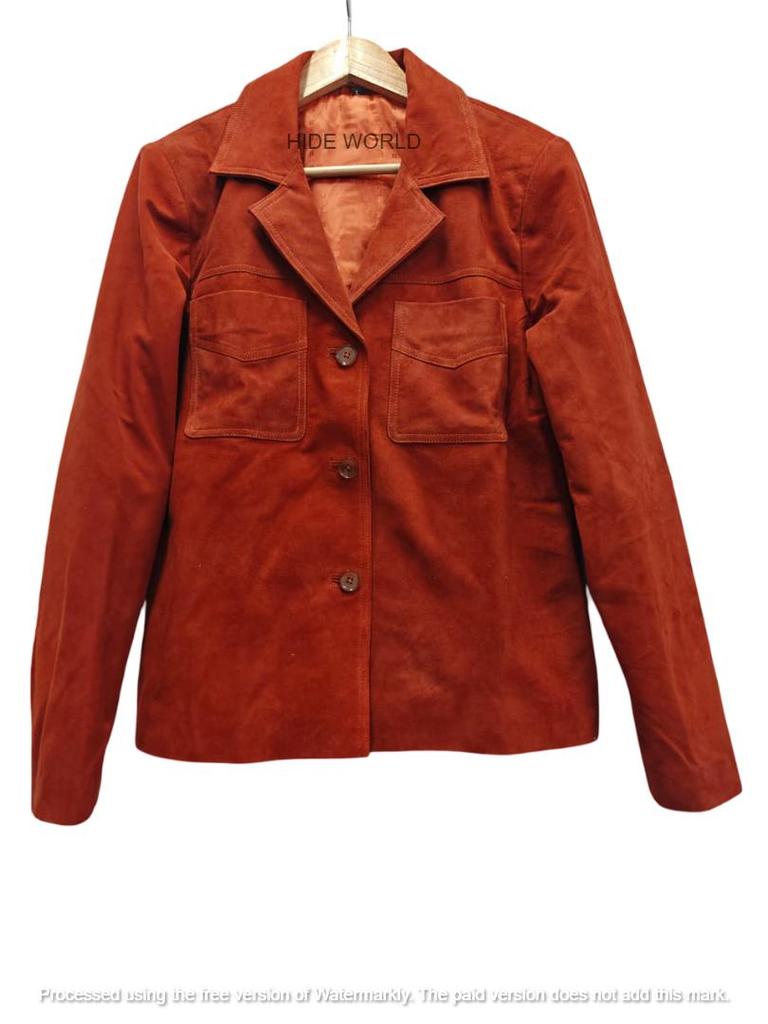 Блейзер Стильный формальный дизайнерский коричневый пиджак из чистой кожи и замши для женщин, ручная работа