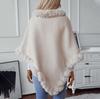 Casual Poncho for Women Solid Color Shawl Wrap Cape with Faux Fur Trim Winter Sleeveless Cloak Coat Womens Warm Pullover Luxury Knitted Sweater Poncho