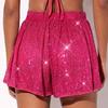 Women Sequin Shorts Elastic High Waist Loose A-line Pure Color Ultra Short