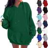 Ladies' Fashionable Casual Long Sleeved Round Neck Hooded Solid Color Hoodie With Threaded Thread