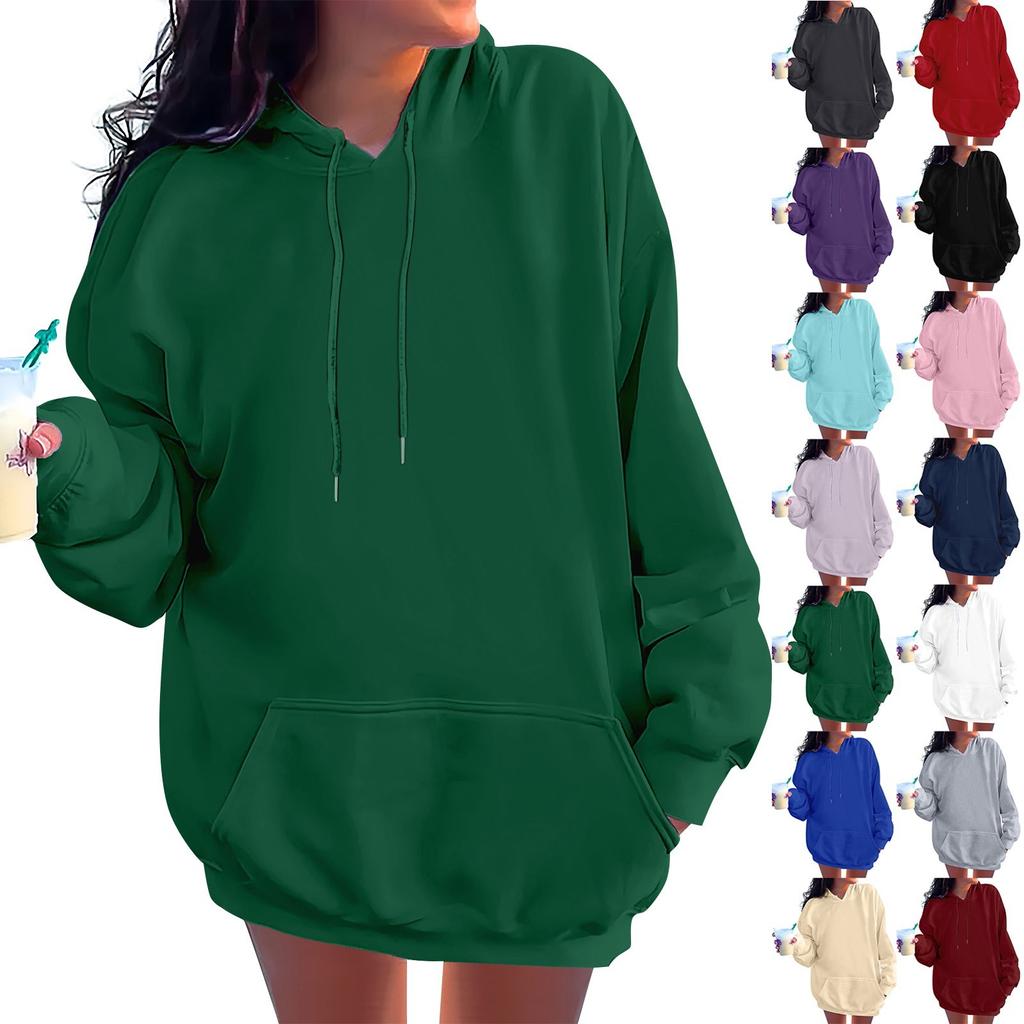 Женская модная повседневная толстовка с длинными рукавами и круглым вырезом с капюшоном, однотонная толстовка с прошитой нитью
