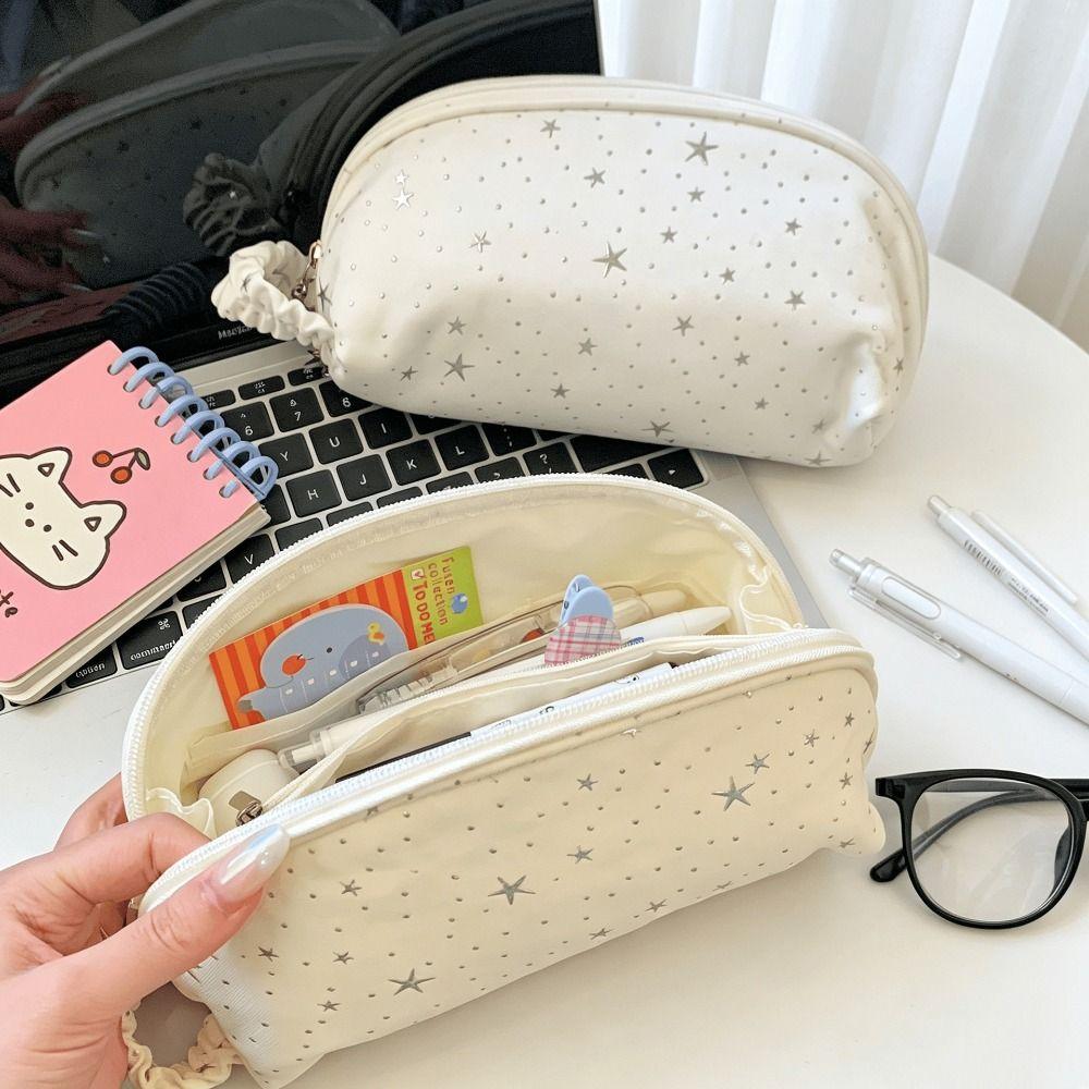 Star Polka Dot Pencil Case Shell-Shape Pencil Pouch Simple Stationery Bag  Gift