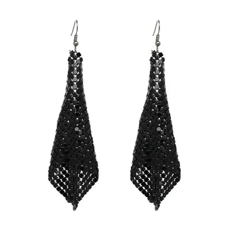 Women Fashion Korean Version of Fashionable Versatile Glitter Earrings Square Variable Sequins Long Tassel Exaggerated Earrings