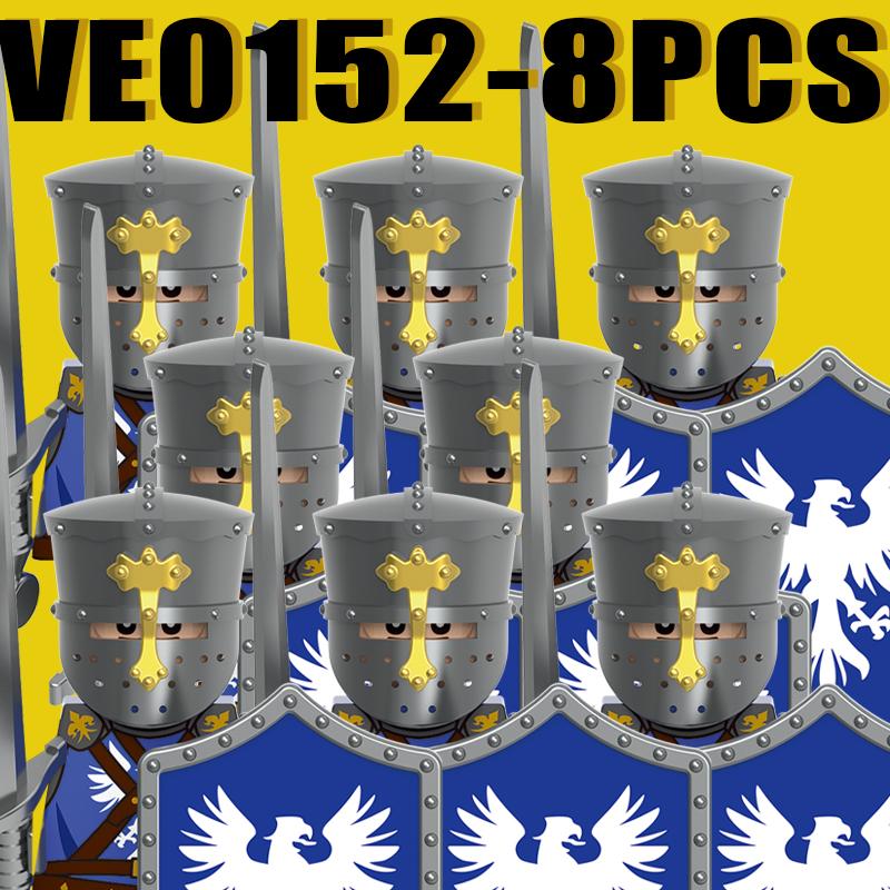 8PCS Medieval Military Gothic Knights Building Blocks Castle Army Guard Soldier Figures Sword Axe Hammer Accessories Bricks Toys Gift