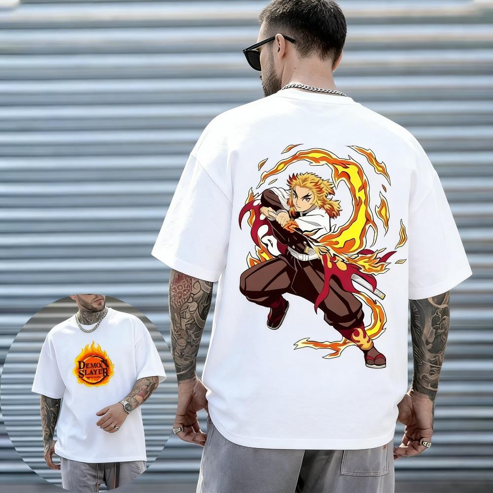 Plus Size Demon Slayer Anime Print Men and Women Summer Tshirt Casual Parentchild Top Fashionable Cotton Street Harajuku Y2K