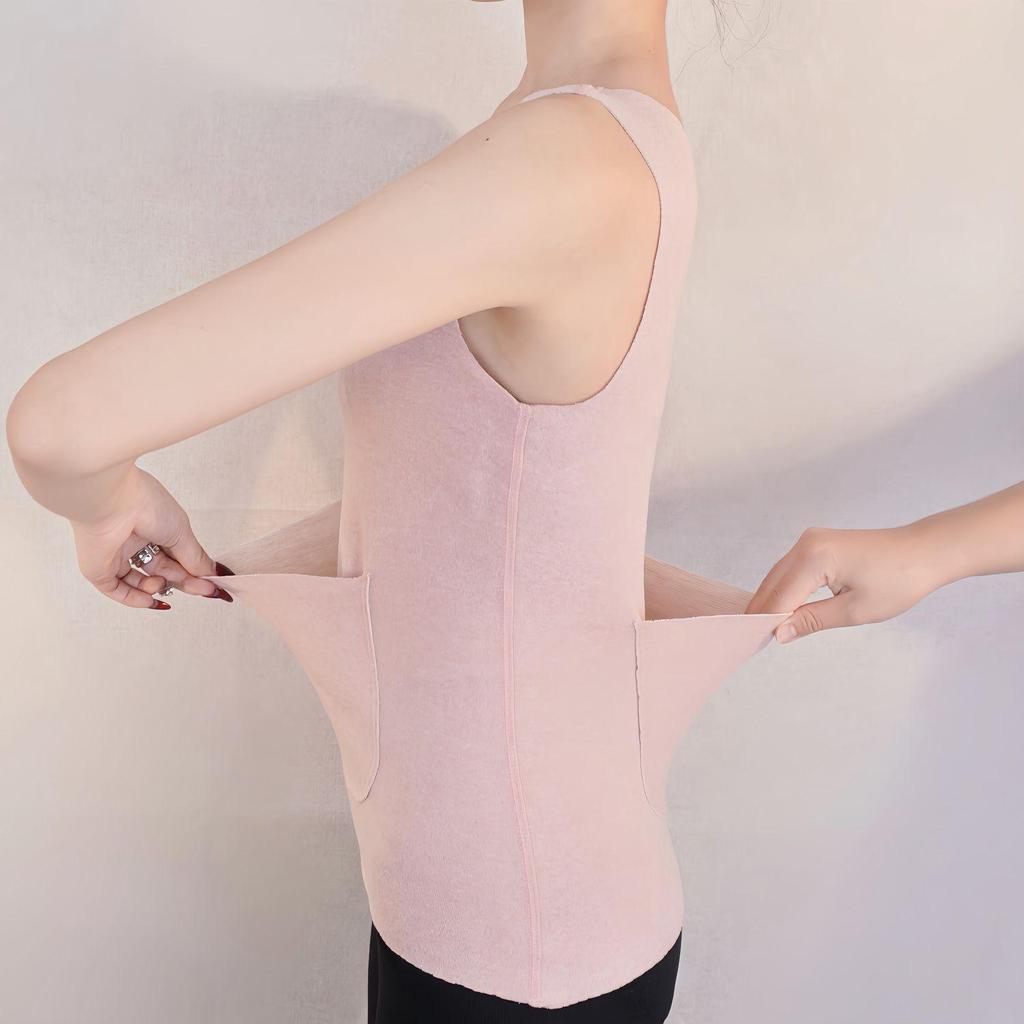 Женский бесшовный теплый жилет из бархата с начесом, двойными карманами и защитой талии для осени и зимы