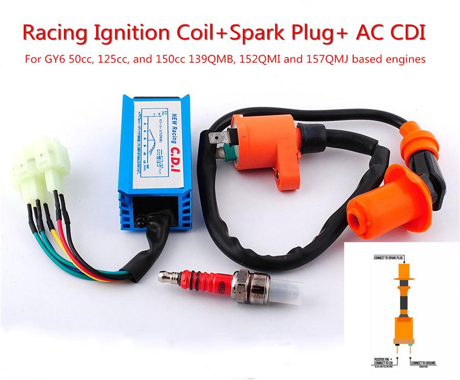 6 Pins Performance AC CDI Box Ignition Coil Spark Plug For GY6 50cc 125cc 150cc
