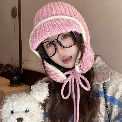 Корейская вязаная защита ушей шапка-ушанка женская теплая утолщенная шапка-ушанка защита от холода маленькая защита ушей шерстяная шапка